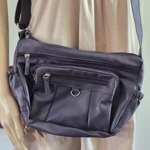 Multi-Pocket Crossbody Bag Plum/ Dark Mauve With Adjustable Strap,